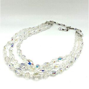 Vintage Multi-Strand Aurora Borealis Crystal Beaded Necklace With Adjustable Cla